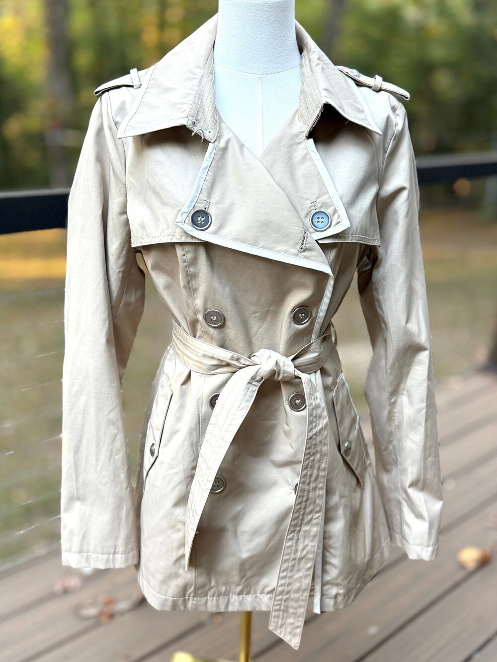 Sam Edelman Lydia-Style Women's Beige Ivory Piping Belted Trench Coat Large